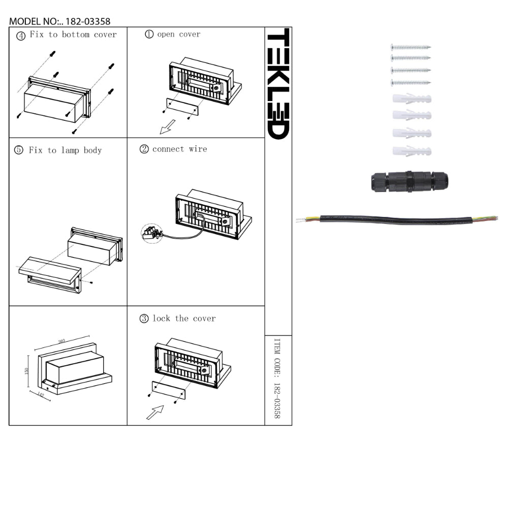 User manual for LED Diecast Aluminium Cubioid Hood Wall Lamp 20W Cool White 4000K IP54 Anthracite Grey | TEKLED 182-03358