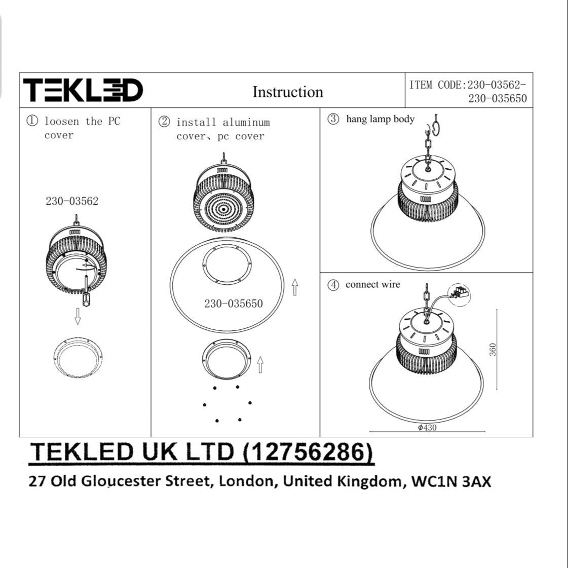 User manual for LED Radiator Highbay 150W Cool White 4000K IP20 | TEKLED 230-03562