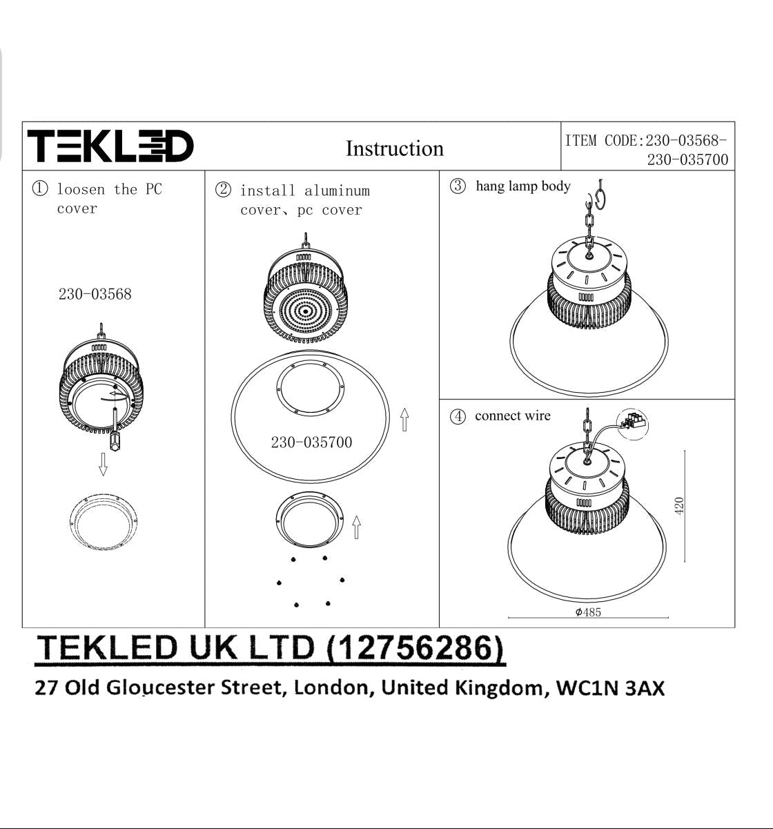 User manual for LED Radiator Highbay 200W Cool White 4000K IP20 | TEKLED 230-03568