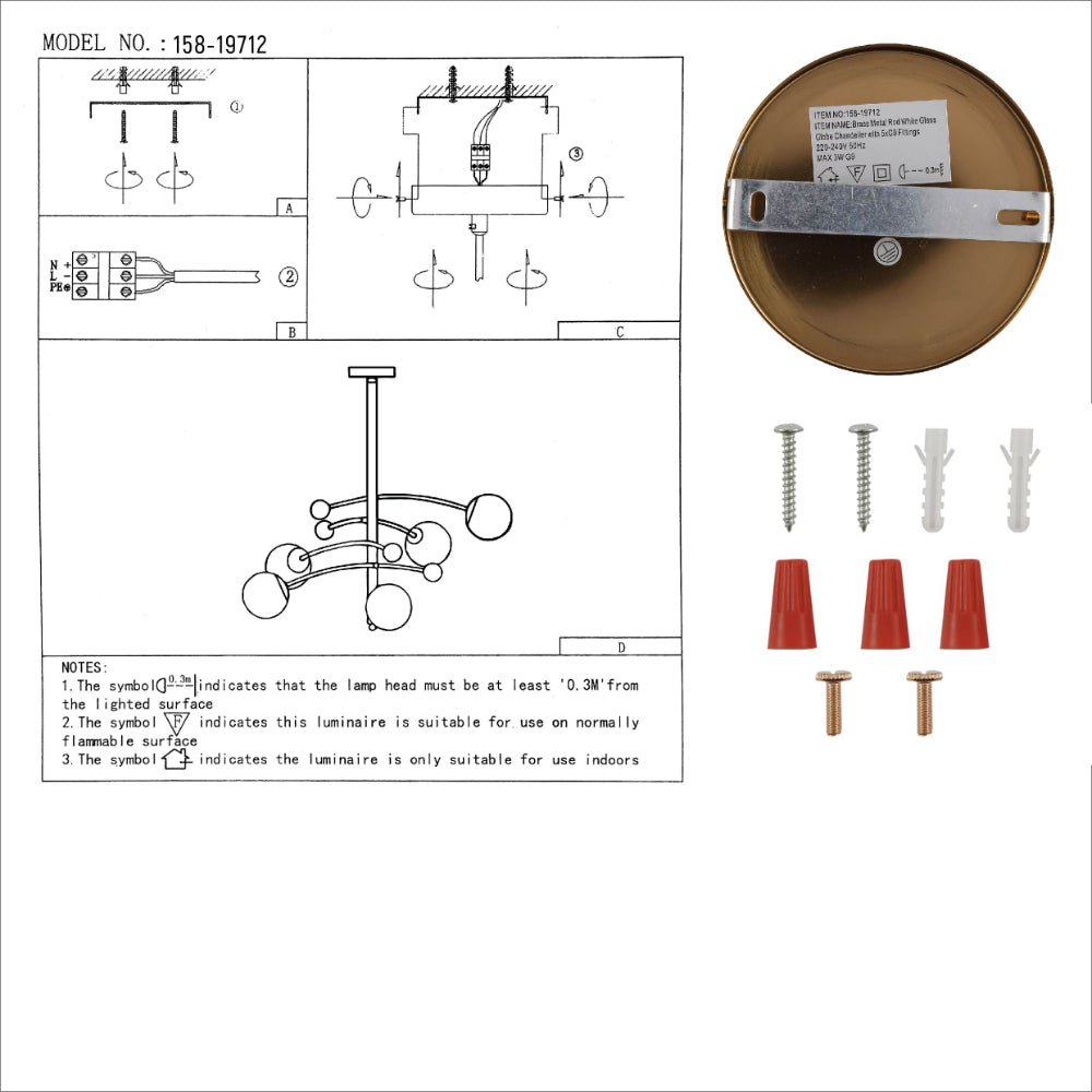 User manual for Mace Opal Globe Glasses Gold Metal Sputnik Chandelier Ceiling Light with 5xG9 Fittings  | TEKLED 158-19712