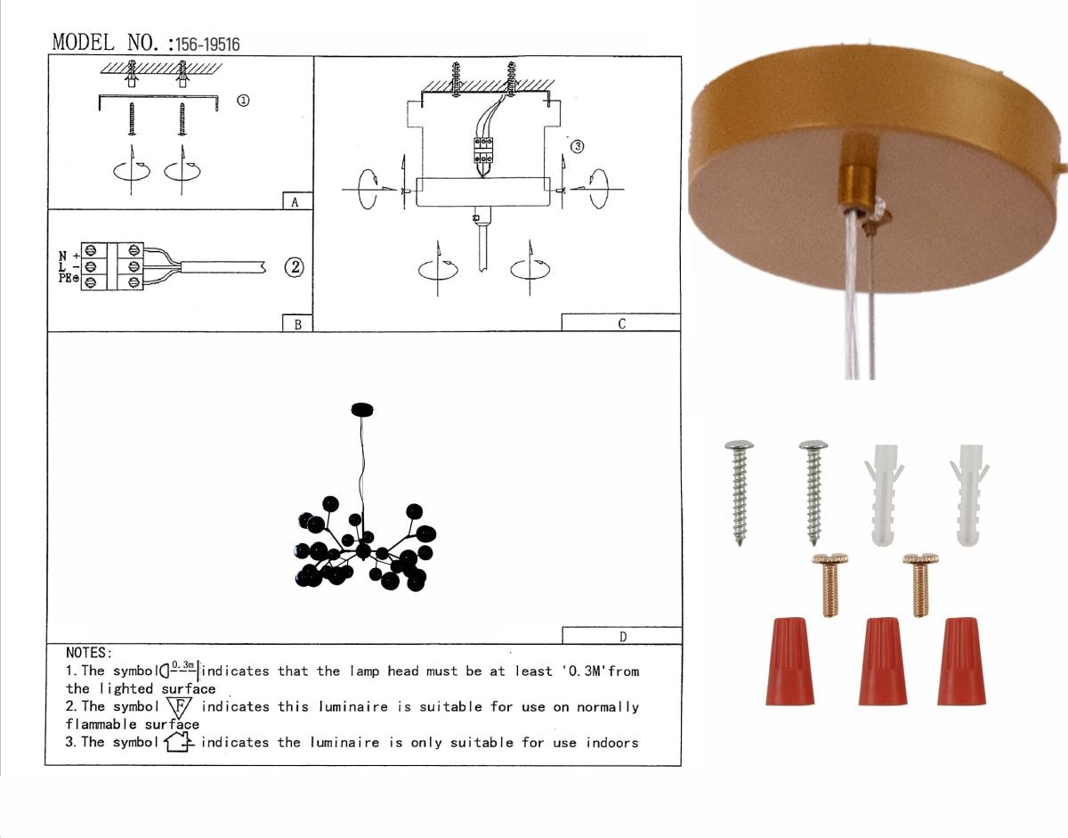 User manual for Neuron Model Gold and Amber Chandelier with 27xG4 Fittings | TEKLED 158-19616