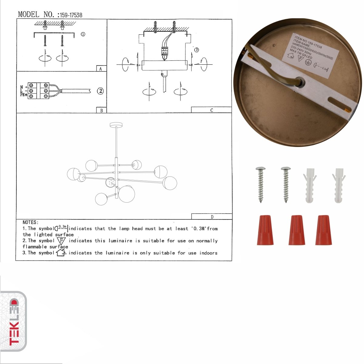 User manual for Opal Globe Glass Gold Metal Body Modern Nordic Chandelier with 10xG9 Fittings | TEKLED 159-17538