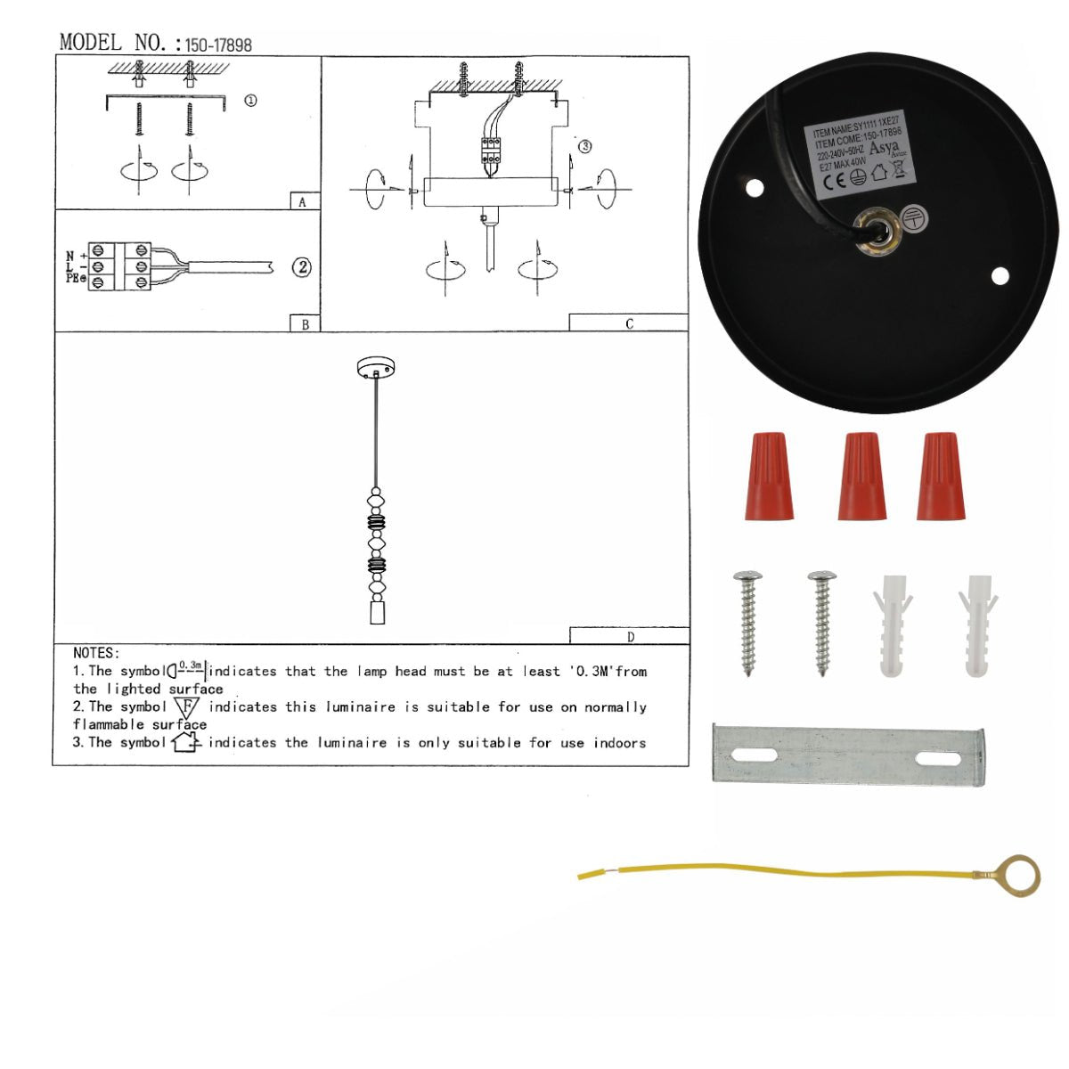 User manual for Stone Balance 3 Wood Stack Pendant Ceiling Light with E27 | TEKLED 150-17898