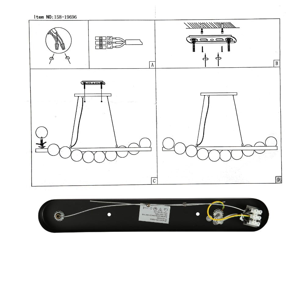 User manual for Walnut Wood Finish Metal Body Opal Glass Globes Kitchen Island Chandelier Ceiling Light with 10xG9 Fitting | TEKLED 158-19696