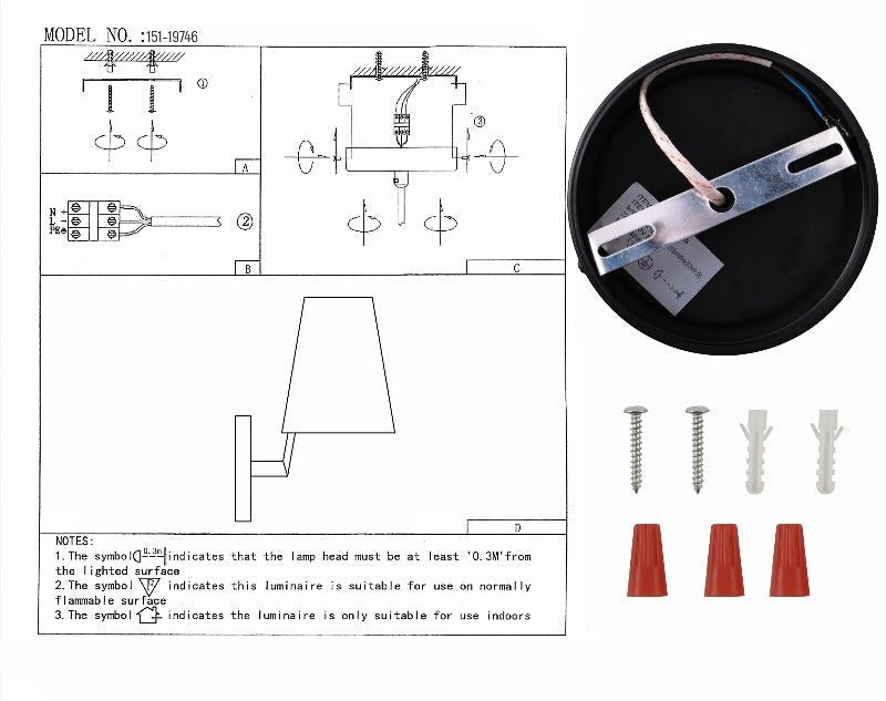 User manual for White Fabric Black Metal Body Wall Light with E14 Fitting | TEKLED 151-19746