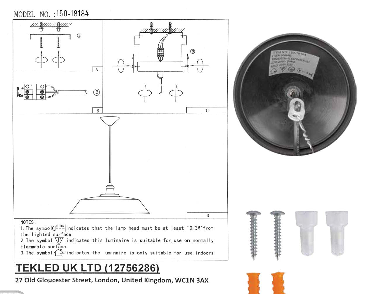 User manual and box content of rusty brown metal step flat pendant light l with e27 fitting