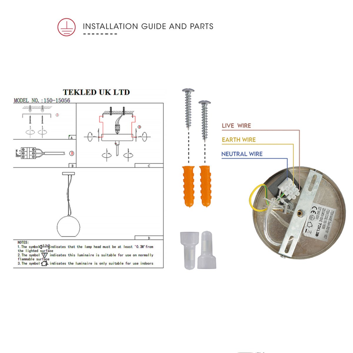 User manual for Smoky Mirror Glass Globe Pendant Ceiling Light with E27 | TEKLED 150-15056