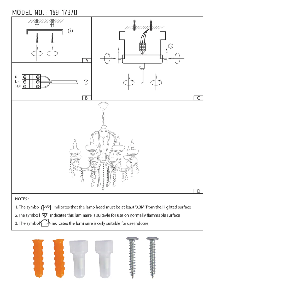 User manual for Versailles Elegance Crystal Swan Chandelier Ceiling Light | TEKLED 159-17970