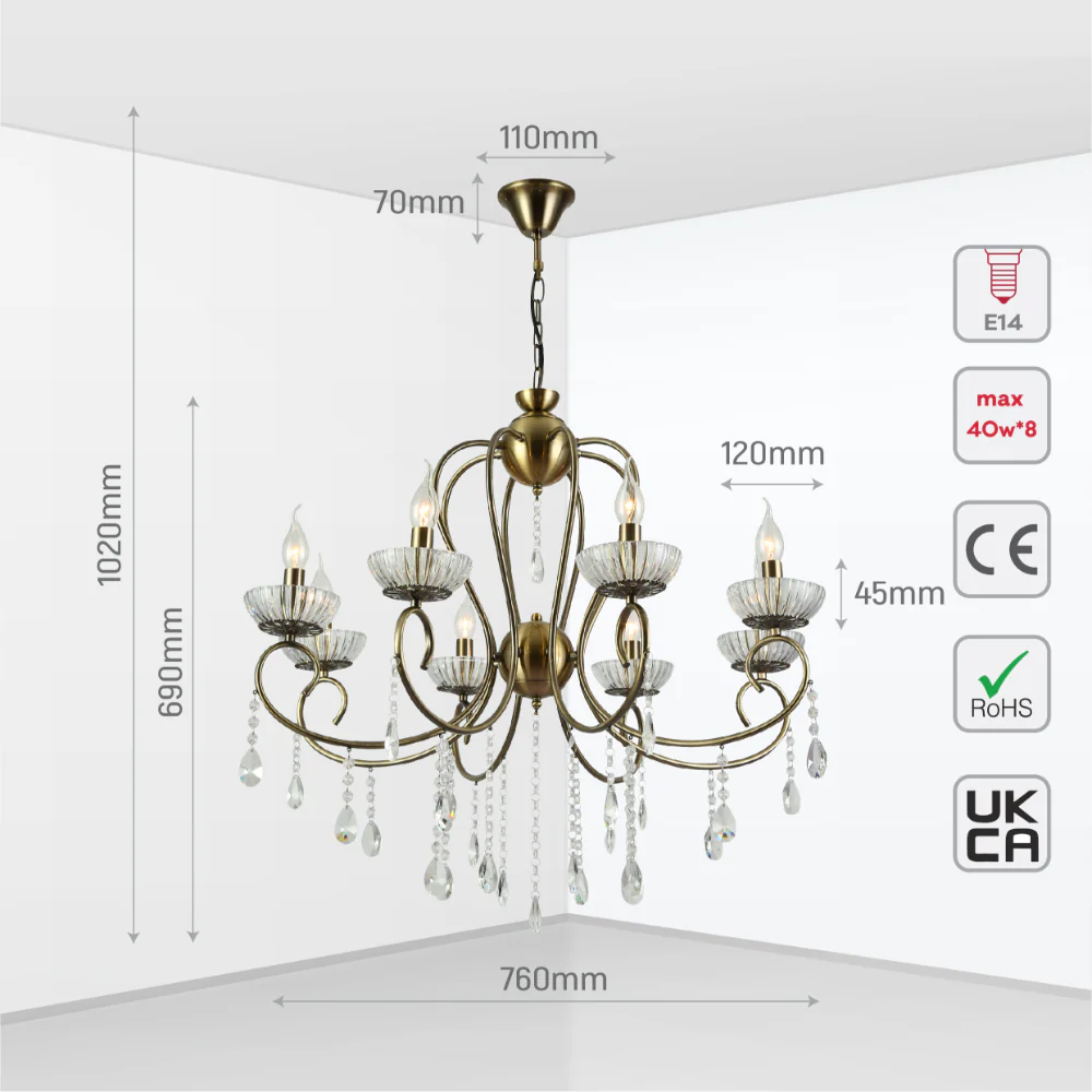 Size and tech specs of Versailles Elegance Crystal Swan Chandelier Ceiling Light | TEKLED 159-17973