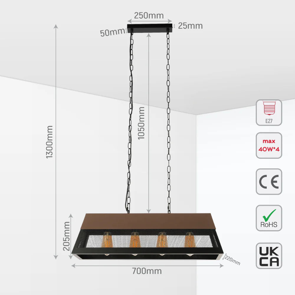 Size and tech specs of VersaTrend Island Chandelier | Mesh & Fence Dual Styles | Industrial-Modern Blend | TEKLED 158-19962