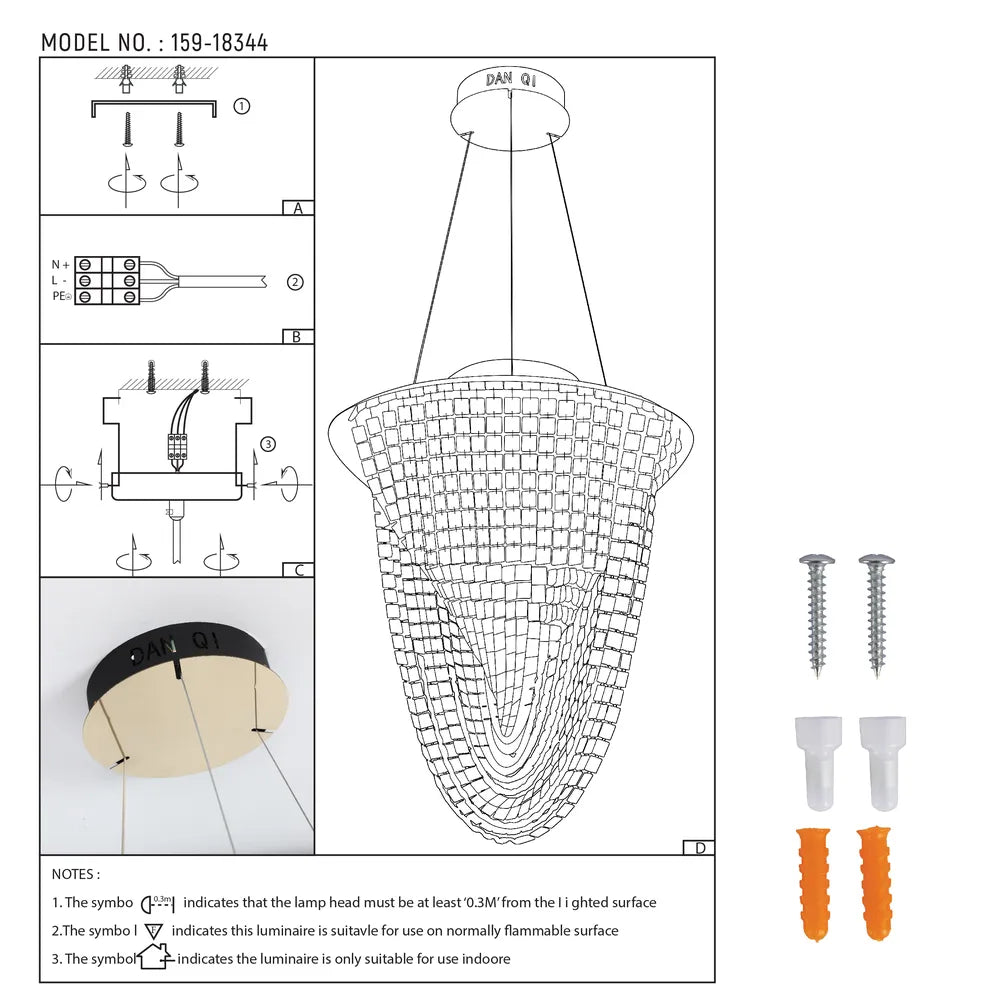 User manual for Vortex Crystal Cascade LED Chandelier 80W Gold-159-18344