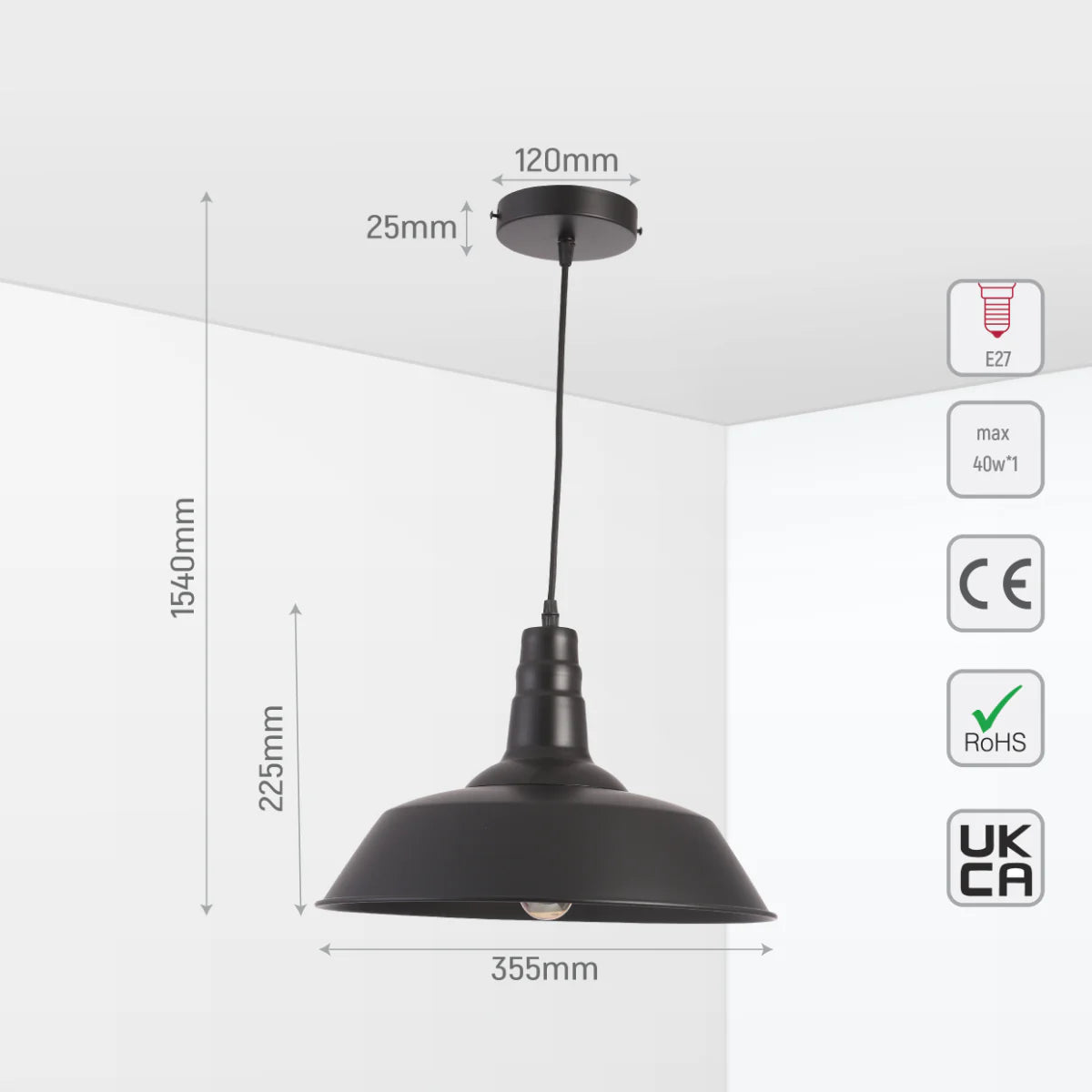 Size of black Step Metal pendant Light 150-18027